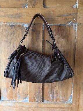 Brown Textured Shoulder Bag - Unbranded